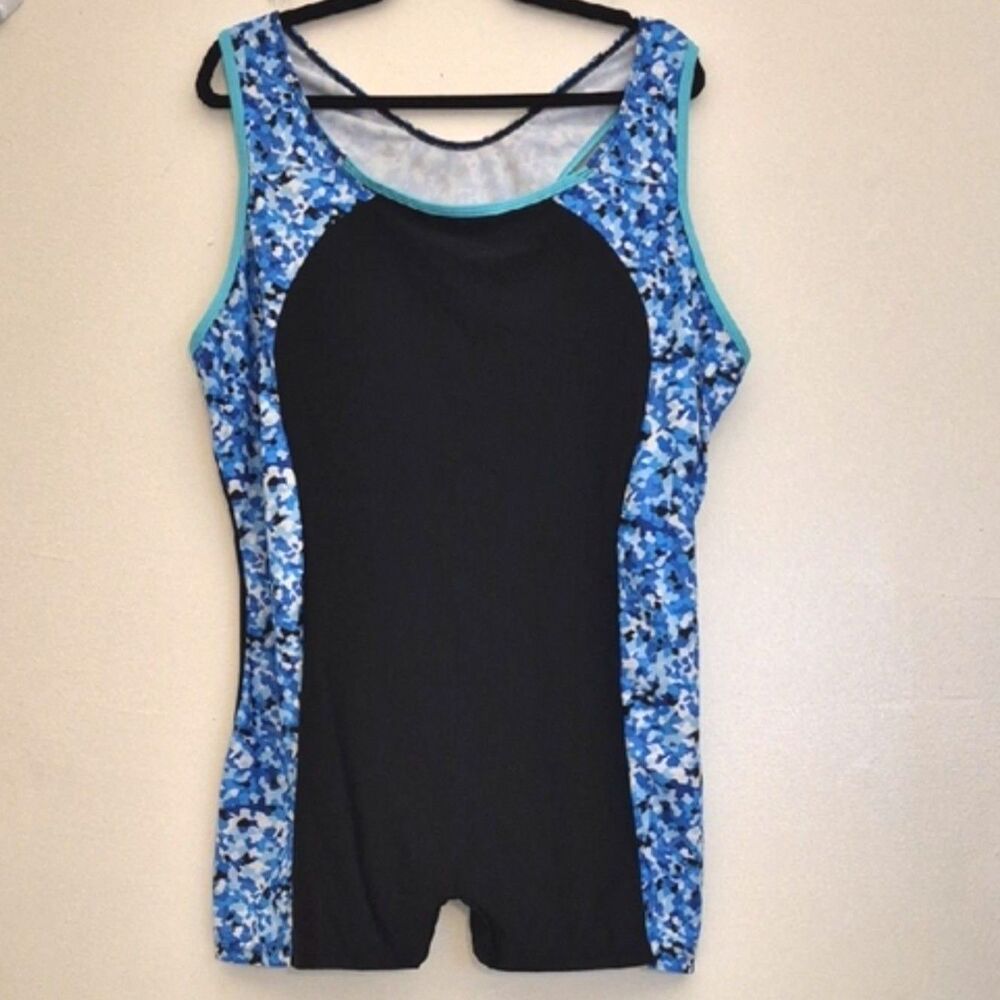 Hanna Nikole Swimsuit 24 W Blue Colorblock Boyleg Racerback One Piece Plus NWOT - Picture 11 of 11